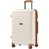 KONO Valigia Media in PP Rigida 65 cm - Trolley Espandibile con Ruote 360°TPE, Portabicchieri Integrato, Leggera con Serratura TSA (24, Bianco Crema)