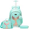 Egchescebo Zaino con Rotelle Bambina Trolley Sirena Zainetto Asilo Scuola Elementare Primaria 17" 3PCS Borsa Pranzo Portamatite Media Carrello Valigia Ragazza per Valigia da Viaggio Blu