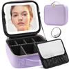 JADAZROR Trousse da Viaggio con Specchio e Luce LED 3 Colori, Organizzatore Trucco Illuminato Portatile con Divisore Regolabile