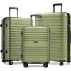 KONO Set 3 Valigie in PP Rigide - Bagaglio a Mano 20, Valigia Media 24 e Valigia Grande 28, Trolley con Ruote 360° TPE, Portabicchieri Integrato, Leggere con Serratura TSA (Set 3 Pezzi, Verde)