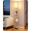 EDISHINE Lampada da Terra con Mensole, Paralume in Lino e Struttura in Metallo Effetto Legno, Attacco E27, Lampada LED con 3 Ripiani Rotondi per Soggiorno, Camera da Letto, Inclusa LED 9W 2700K