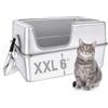 Bartuke grande Lettiera per gatti in acciaio inox xxl, 60x40x 30cm Lettiera semichiusa in metallo con recinzione alta, paletta lettiera, antiaderente, facile da pulire