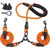 LELE LIFE Guinzaglio doppio riflettente per due cani, Girevole a 360°, con 2 portasacchetti per Crotte (arancione)