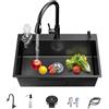 Aipunlus Lavello da cucina in acciaio inox nero 80x45 cm, compatto, da incasso o appoggio, lavello singolo vasca, ideale per piccole cucine, bar, lavanderie e food truck (C, 80x45cm)