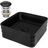 ML DESIGN modern living ML-Design Lavabo in Ceramica Nero Opaco 39 x 39 x 15 cm Quadrato Lavandino da Appoggio Valvola Piletta di Scarico Inclusa Lavello Design Moderno Elegante Sanitari per Bagno Scarico Standard 45 mm