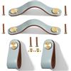 Yuaaoh Maniglie in Pelle per mobili 4 Pezzi Pomelli per Mobili di Cuoio Maniglie per Cassettiera in Pelle Maniglie per Armadio in Pelle Maniglie Cuoio 13,8CM (Blu)