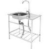 DSYOGX Lavello autoportante in acciaio inox, lavandino portatile con vasca e rubinetto, lavello da cucina commerciale, 75 x 40 x 76 cm, grande lavello di servizio autoportante per esterni e interni