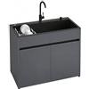 AnYaBinni Lavello da Esterno Autoportante con Mobile 68/80cm, Corpo in Alluminio Alveolare con Miscelatore Caldo/Freddo, Scolapiatti Estensibile per Garage Giardino Officina