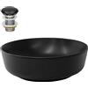 ML DESIGN modern living ML-Design Lavabo da Appoggio Nero in Ceramica Finitura Opaca Ø 415 x 135 mm Lavandino Rotondo Design Moderno Lavamani con Foro di Scarico e Piletta Lavello Elegante Sanitari per Bagno Toilette WC