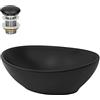 ML DESIGN modern living ML-Design Lavabo da Appoggio 41x33,5x14,5 cm in Ceramica Nera Opaca Lavello Ovale Lavandino Design Moderno con Set di Scarico Senza Troppopieno Lavamani Vaschetta Elegante da Bagno