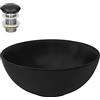 ML DESIGN modern living ML-Design Lavabo in Ceramica Ø 32x13,5 cm Lavello d'Appoggio Rotondo Nero Opaco Lavandino Design Moderno con Set di Scarico Lavamani Vaschetta Elegante da Bagno Toilette WC Sanitari Casa con Piletta