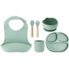 Momi Set di stoviglie per bambini MoMi AMI, 6 pezzi: bavaglino, cucchiaio, forchetta, piatto, ciotola da 360 ml e tazza da 180 ml, in silicone, lavabili in lavastoviglie e adatti al microonde