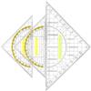 DenFatory Squadra da 3 pezzi, squadra geometrica con manico, goniometro trasparente, squadrette angolari disegno, adatta per la scuola, disegno