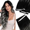 LaaVoo Extension Capelli Veri Biadesivo Genius PU Trama Nero Naturale con Silver 45cm 50g 1pcs,Capelli Remy,Leggeri e Invisibili,Ufficio e Quotidiano #1B-S-1B