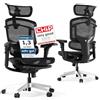 FLEXISPOT ErgoX Pro Sedia da Ufficio Ergonomica con Poggiapiedi, Altezza Regolabile a 12 Livelli, Braccioli 7D, Supporto Lombare 5D, Poggiatesta 4D, Portata 250 kg e Seduta in Rete Traspirante - Nero