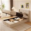 Blishom Letto contenitore idraulico 140 x 200CM, letto matrimoniale imbottito con testiera e contenitore, giroletto con rete a doghe, letto per ragazzi, senza materasso (Beige, 120X200)