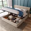 BLSYHDH Letto con Contenitore 160 x 200 cm, Letto Imbottito Idraulico con Rete a Doghe, Letto Matrimoniale Capitonné con Spazio di Riordinamento, Letto per 2 Persone (Beige+Lin-B, 160x200)