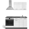 Vicco Cucina completa R-Line, Bianco lucido/antracite, 160 cm con base forno e lavello senza PL, predisposto per l'integrazione di elettrodomestici e lavello