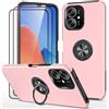 Dechyi cover per Xiaomi Redmi 13C / Poco C65(6.58) e 2 Pellicola Vetro Temperato Custodia con anello Robusto Durevole custodia protettiva- Rosa
