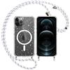 Yoedge Trasparente Glitter Cover Magnetica con Cordino per iPhone 11 Pro Max 6,5, Custodia Bling Brilla Laccio Tracolla Compatibile con MagSafe Magnetico Ricarica Wireless Case per 11 Pro Max, Bianco