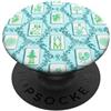 Preppy Mahjong Patterns Preppy Mahjong Piastrelle & Fiori, Mah Jongg in Aqua e Verde PopSockets PopGrip Adesivo