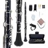 YoungMonic Clarinetto in Ebonite G in Nero con Tasti Placcati in Argento - Kit Completo per Principianti con Borsa Imbottita, Bocchino, Anche e Accessori per la Cura (l1)