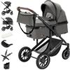 Daliya® FLEXI-PRO M 2 in 1 Passeggino combinato e passeggino - Set XXL - Passeggino da viaggio con una sola mano, protezione dalle intemperie, seggiolino sportivo, borsa fasciatoio, tavolo da gioco