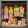 Gigio Store KIT Adesivi Saldi Estivi per Vetrine Negozi - Vetrofania Intagliata Senza Sfondo - Scritte Saldi con Percentuale Sconto - Giallo Rimovibile Facile Applicazione
