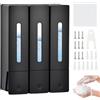 Samlonge Dispenser Doccia Muro, Dosatore Sapone Bagno a Parete 400ML, Dispenser Shampoo e Bagnoschiuma Adesivo, Senza Foratura per Gel Doccia Cucine Bagni, Nero (3 Camere)