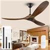 OUENGK Ventilatore a Soffitto in Legno Senza Luce 132 cm per Interno/Esterno, Con Telecomando, Motore DC Ultra Silenzioso Reversibile a 6 Velocità, 3 Pale - Per Camera da Letto, Veranda e Gazebo Piccoli