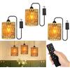 Strixorn Lampada a sospensione in rattan con batteria, 3 pezzi, E27, stile retrò, con interruttore dimmerabile, vintage, lampada a sospensione, per interni ed esterni, per camera da letto, balcone