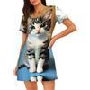 LGHHGY Camicia da notte da donna a maniche corte, comoda per camera da letto con stampa di gattino, abbigliamento casual per il tempo libero, Nero , XL
