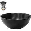 ML DESIGN modern living ML-Design Lavabo da Appoggio in Ceramica Nera Finitura Opaca Ø 280 x 150 mm Lavandino Rotondo Design Moderno Lavamani con Foro di Scarico e Piletta Lavello Elegante Sanitari per Bagno Toilette WC