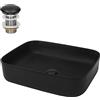 ML DESIGN modern living ML-Design Lavabo in Ceramica 51 x 40,5 x 13,5 cm Lavello d'Appoggio Rettangolare Nero Opaco Design Moderno con Set di Scarico senza Troppopieno Lavamani Elegante da Bagno Toilette Sanitari