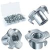 BOUMVID Dadi a T M8 x 11 mm, 50 Pezzi Filettato Dadi a Griffe Dadi con 4 Griffe Legno Inserti, Acciaio Zincato T Dado per il Fissaggio di Parti di Mobili Dado con Griffe da Manicotti