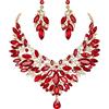 Clearine Matrimonio Sposa Jewellery Set Marquise Rhinestone Cristalli Cluster Statement Collana Orecchini Pendenti Costume Jewelry per Donne Rosso Colore Oro-Fondo