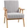 HOMCOM Poltrona in Velluto dal Design Skandi, Legno Massello; 68 cm x 74 cm x 82 cm, Naturale + Grigio