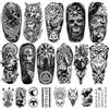 BASIFA 77 fogli tatuaggi temporanei nordici per uomini e donne, 17 fogli tatuaggi a mezza manica lupo tigre leone aquila scheletro teschio 60 fogli piccoli tatuaggi neri tribali per adulti bambini tatuaggi