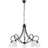 Belight Lampadario 5 Luci Ferro Battuto Laccato Nero e Ruggine Vetro Bianco Serie Dallas