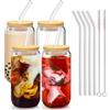 SFHKZCM Set di 4 bicchieri in vetro con coperchio e cannucce, 500 ml, tazze da caffè freddo per Bubble Tea, frullati, Cola, bicchieri riutilizzabili per bevande fredde con 2 spazzole per la pulizia, set per
