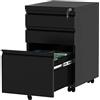 YITAHOME Armadietto portadocumenti completamente assemblato con serratura a 3 cassetti per lettere/legale/A4, per ufficio e casa mobile con ruota, nero, 46x39x62 cm