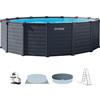 Intex 26384 Piscina Fuori Terra Graphite Panel, Grigio Grafite, Ø 478 x 124 cm, Sistema di Filtrazione a Sabbia e Scaletta Inclusi
