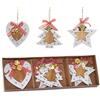 SHATCHI Ornamenti per albero di Natale in legno estetico da appendere, set di 6 pezzi con nastri e campane, decorazioni per la casa fai da te - 2 stelle, 2 cuori, 2 pezzi a forma di albero (8 cm)