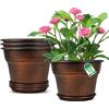 Fodetyff Set di 4 vasi per piante da 25,4 cm, in plastica per piante da interno con fori di drenaggio e vassoi, set di contenitori decorativi in resina con sottovaso, per piante da giardino all'aperto in rame
