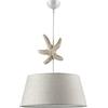 ONLI Lampada a Sospensione con Paralume in Tessuto Color Avorio e Decorazione Stella in Legno
