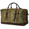 BRASS TACKS Leathercraft Borsone da Viaggio Uomo Donna in Tela Cerata e Pelle | Borsa Weekend Vintage Impermeabile, Grande Borsone Palestra e Sportivo con Tracolla