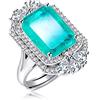 Uloveido - Anello delicato con tormalina Paraiba sintetica, regolabile, solitario con alone, anello di fidanzamento e matrimonio placcato in platino, Cristallo, Zirconie sintetico
