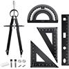 YAANBUNB Strumenti per Geometria 4 Pezzi Righelli Metallo kit di Goniometro Righello Matematica Geometria Attrezzo con Bussola Geometrica e Gomma per Studenti Architetti Progettista (Nero)