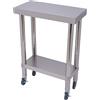 wanwanper Tavolo da lavoro in acciaio inox per gastronomia, tavolo da cucina in acciaio inox, con ruote, tavolo da lavoro per alimenti (60 x 45 x 85 cm, argento)