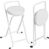 HOMCOM Set di 2 sgabelli da bar pieghevoli senza montaggio, sedie da bar, seggiolone cucina in PU, seduta imbottita in altezza 63 cm, telaio in acciaio, per sala da pranzo e bistrot, bianco